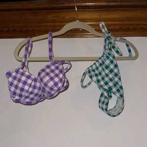 Leslie Amon Purple & Green Gingham Bikini Set